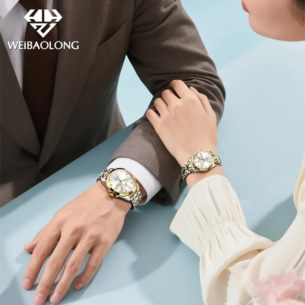 WEIBAOLONG 3803 ساعات الماس الحقيقية للأزواج مقاوم للماء مضيئة التلقائي الميكانيكية زوجين ساعة اليد الفاخرة #3