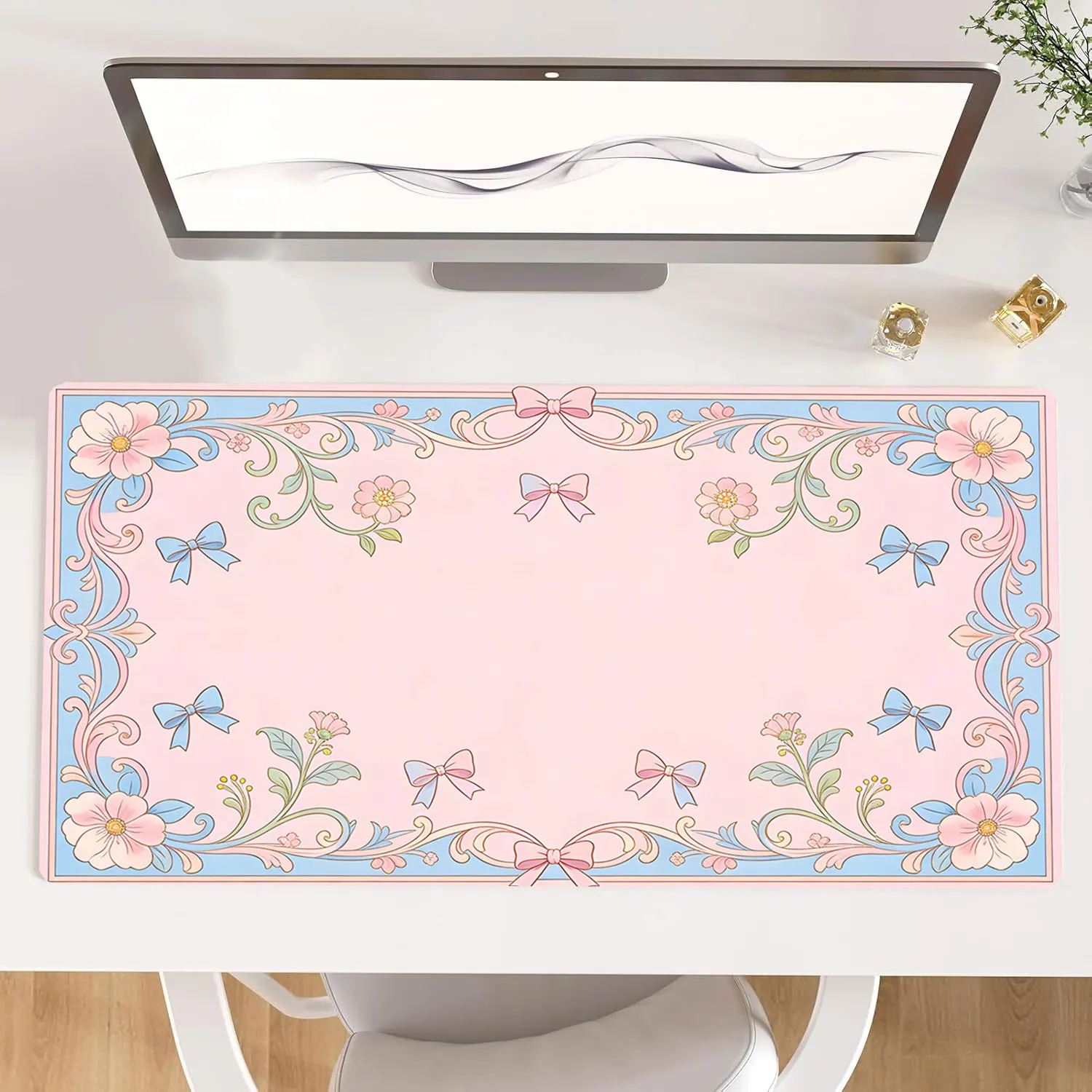 

Большой коврик для мыши, игровой коврик для мыши XXL Maiden's Heart с розовым бантом, противоскользящая резиновая основа, прецизионный настольный коврик с подшивкой для компьютера/офиса