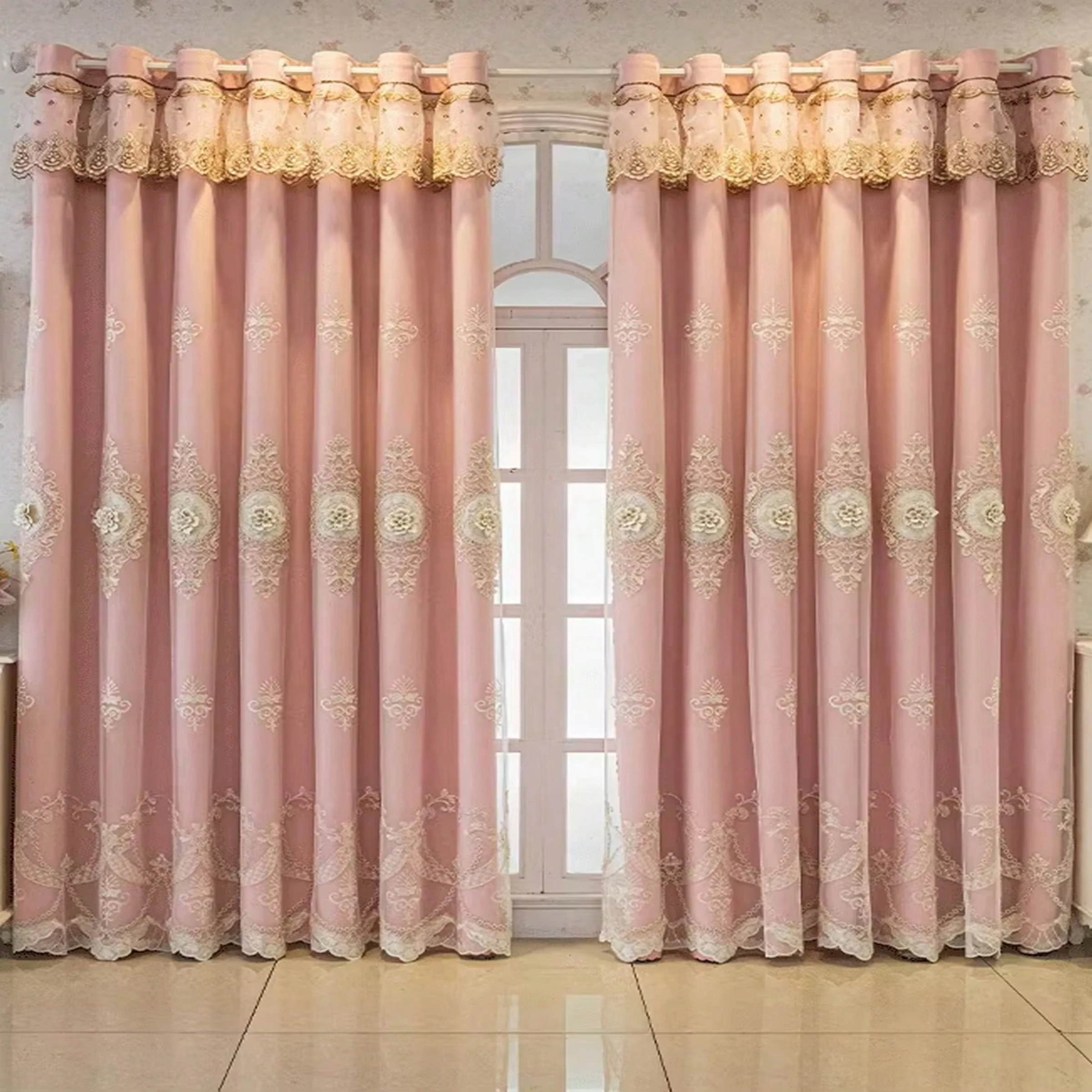 High Gauze Integrated Double-Layer Finished Product End European Style Living Room Embroidered curtains Chickened