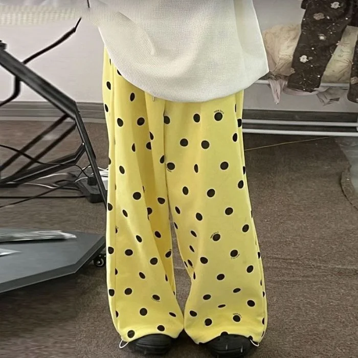 Amerykański styl, słodkie, swobodne, leniwe, modne, pełne wzorów, szerokie nogawki, luźne spodnie codzienne, spodnie sportowe, luźny krój, streetwear, nowość