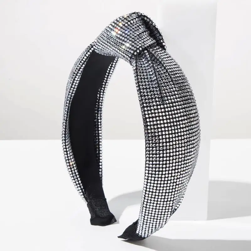 New Retro Baroque Style Super Sparkling Full Diamond High Skull Knot Wide Edge Headband Hair Accessory For Women