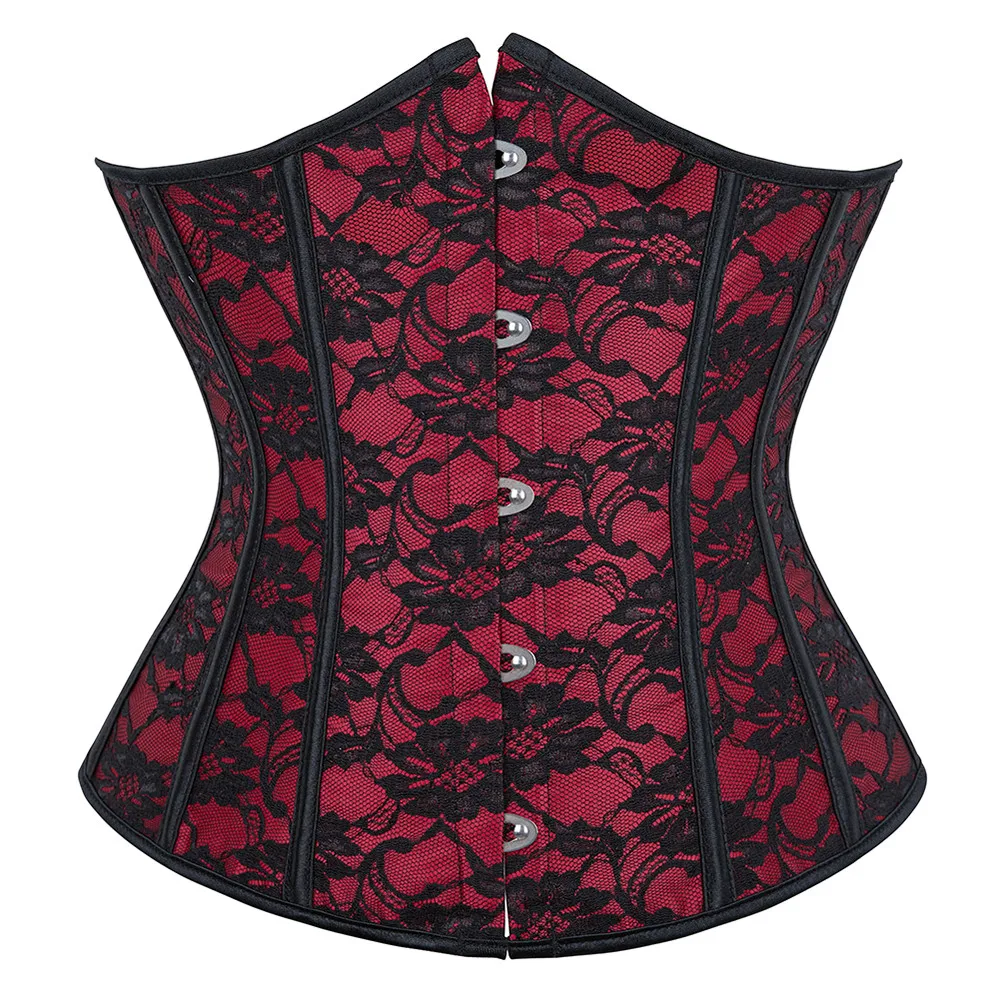 

Underbust Corset for Women Red Brocade Waist Bustier Corselet Floral Embroidered Shaper Korset Lingerie Shapewear Party Clubwear