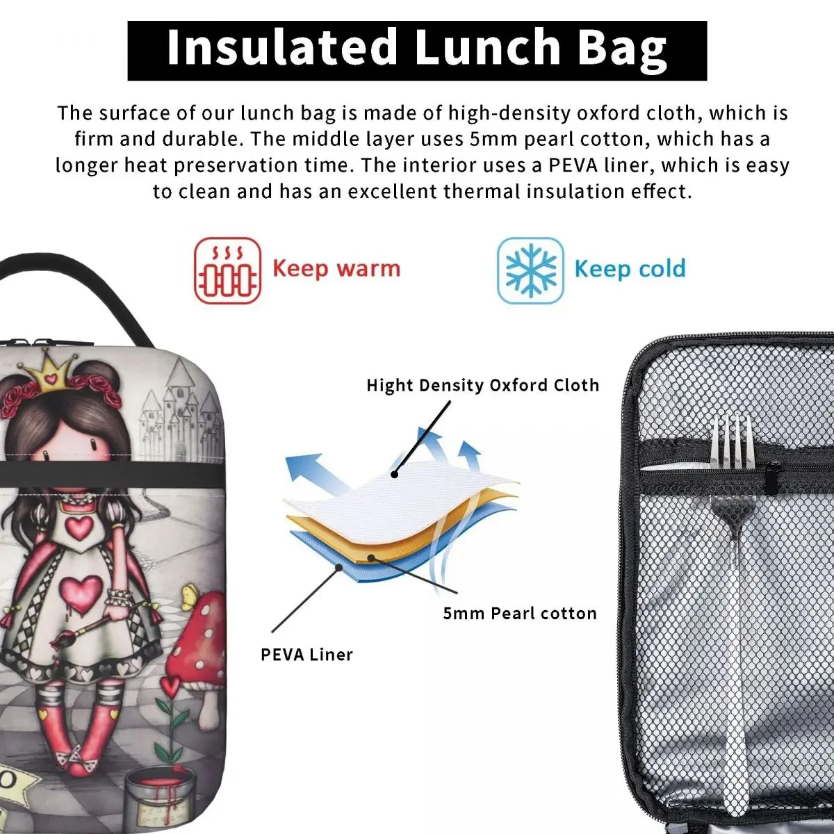 Gorjuss Accessories Insulated Lunch Tote Bag School Lunch Container Portable Casual Cooler Thermal Bento Box