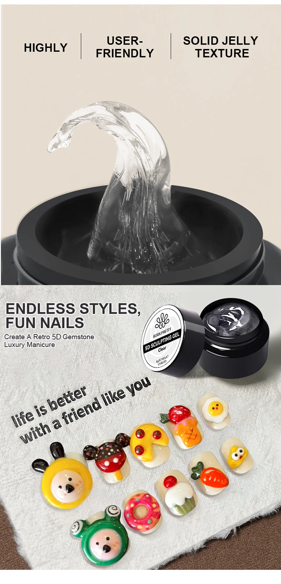 BORN PRETTY 5ml Weißes 5D Modelliergel Klar Perlweiß Nicht-Klebend Anti-Absacken Hohe Plastizität Für Nagelmodellierung Schnitzerei DIY – Detail 5