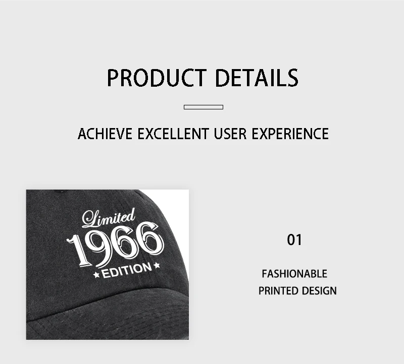 �Limited 1966 Edition“ Baseballkappe mit Print, verwaschen, verstellbar, Unisex, Vintage-Geburtstags-Sonnenhut – Detail 8