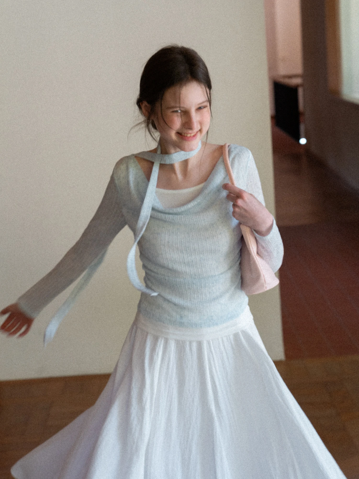 

Eggka Slim Fit Long Sve T-irt with Sa Fake Two-Piece Spring Gentle Weight Loss Women's High Waist French Sle Top