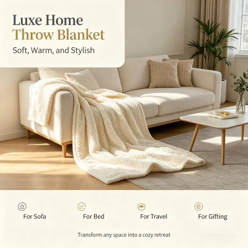 A Type of Imitation Rabbit Hair Bubble Blanket  Super Soft and Fluffy Woolen Blanket, Warm Sofa Bed for Office Use Home Bedding