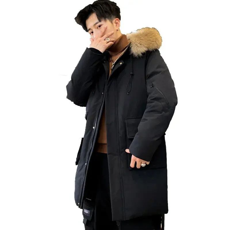 Parka longue à capuche thermique pour hommes, veste d'hiver, manteau coupe-vent, optique en duvet, style chaud, nouveau