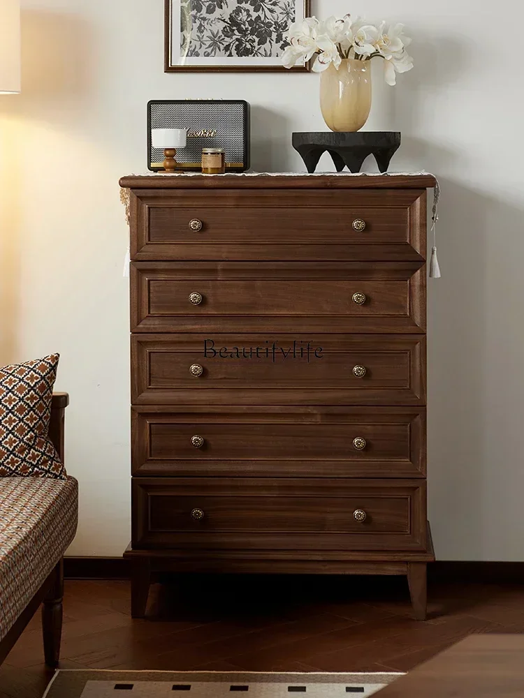 American solid wood black walnut bucket cabinet retro storage locker simple