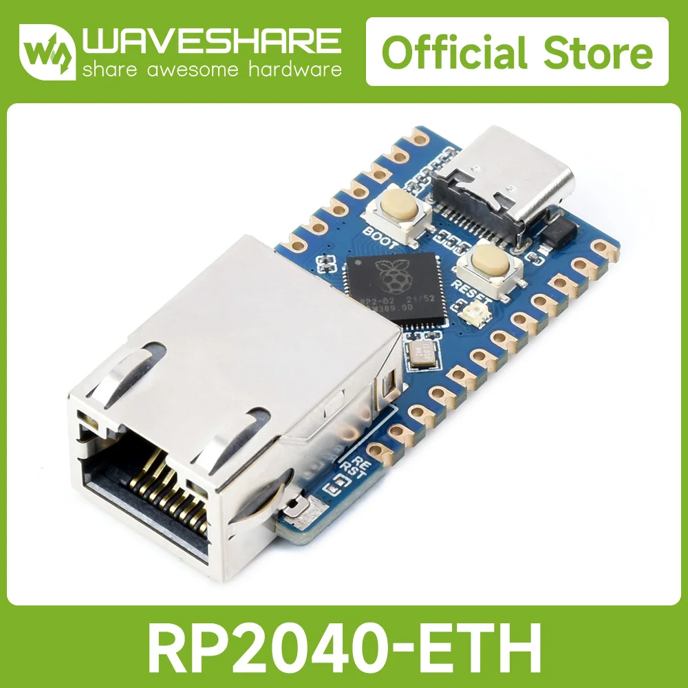 Waveshare RP2040-ETH Mini Development Board, RP2040 Ethernet Port Module, Based on Official RP2040 Dual Core Processor