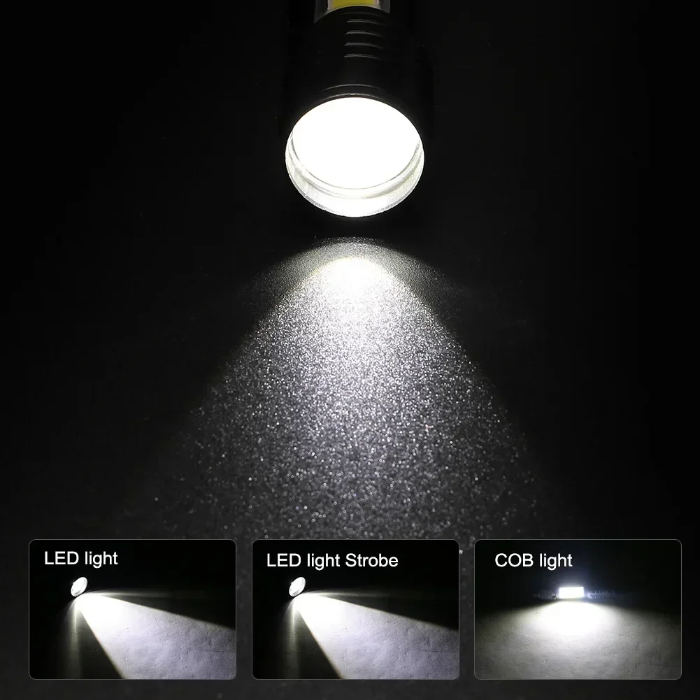 Portable LED Flashlight XPE COB Light Rechargeable Flashlight Built-in Battery Zoom Flashlight 3 Mode ​Anti-slip And Water