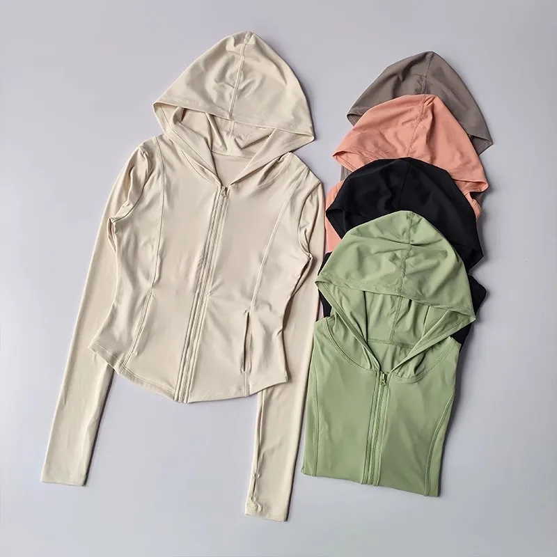 Women Hooded  Running Jackets Cycling Coat Yoga Clothing Jogging Shirt Tights Thin Outdoor Sports Clothes Sportswear