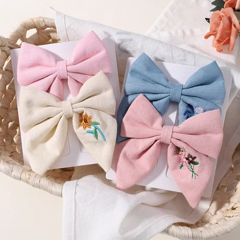 2 قطعة/المجموعة التطريز الانحناء مقاطع الشعر دبابيس الشعر الصلبة للفتيات اليدوية الشريط المشابك الطفل فراشة دبوس الشعر أغطية الرأس الكورية