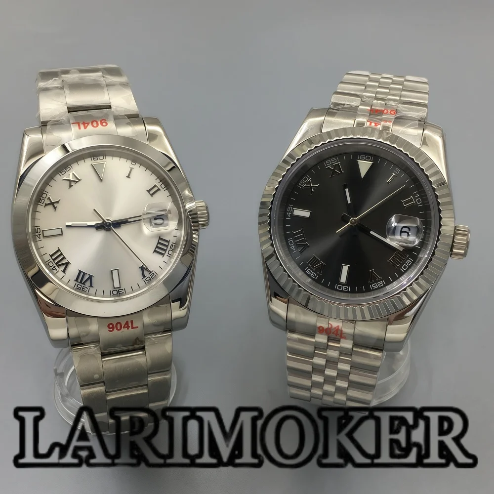 LARIMOKER 36MM/39MM Orologio da uomo Nero Bianco Indice romano Quadrante Verde Luminoso Vetro Zaffiro NH35 Movimento meccanico automatico