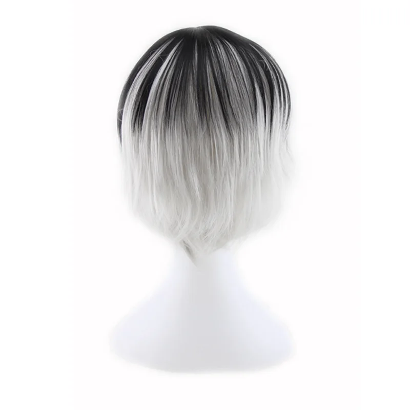 Wig Cosplay Hairstyle Cos Anime Sazaki Shijin Muyan Harajuku Black and White Gradient Headgear