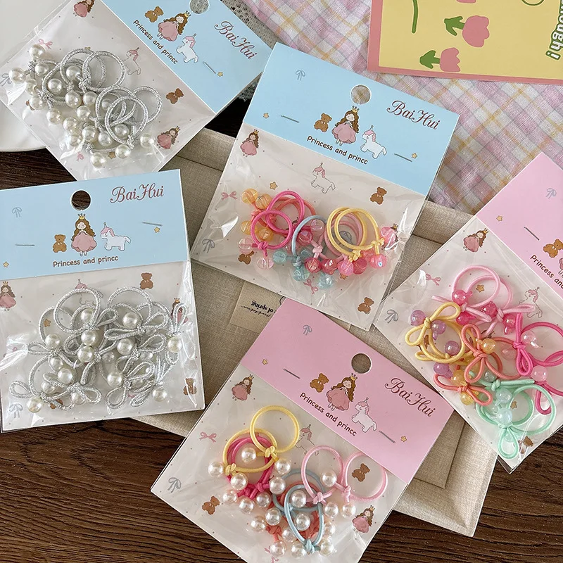 Kids Hair Ties 10 Pack Candy Colors Pearl Beads High Elasticity Gentle No Damage for Girls Braids Everyday Scrunchie