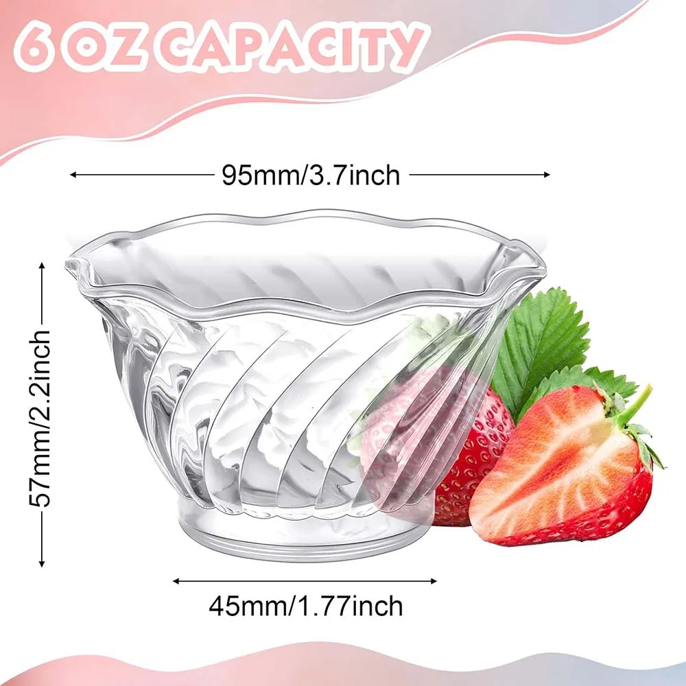 6oz Plastic Dessert Cups Clear Tasting Bowls, Mini Party Buffet Serving Cups for Yogurt Salad Appetizer Chocolate Candy Fruit