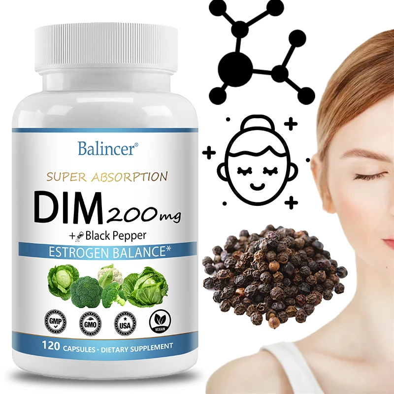 DIM Supplement 200mg Diindolylmethane - Maintains Hormonal Balance with Estrogen for Menopause and Mid-life