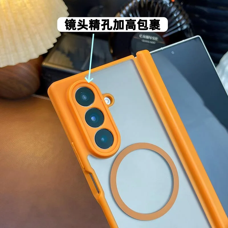 

For Samsung Galaxy Z Fold 7 Case Magnetic Matte Transparent Acrylic Cover Equipped With Central Axis Hinge Protection Shell