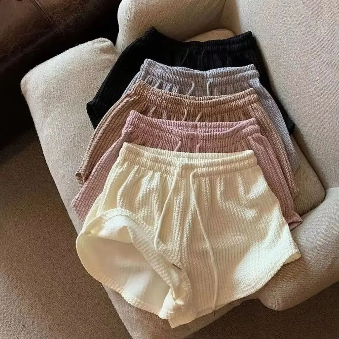Damen Waffel Shorts Sportshorts Sommer neue koreanische lose hohe Taille weite Beinhosen tragen Damenbekleidung