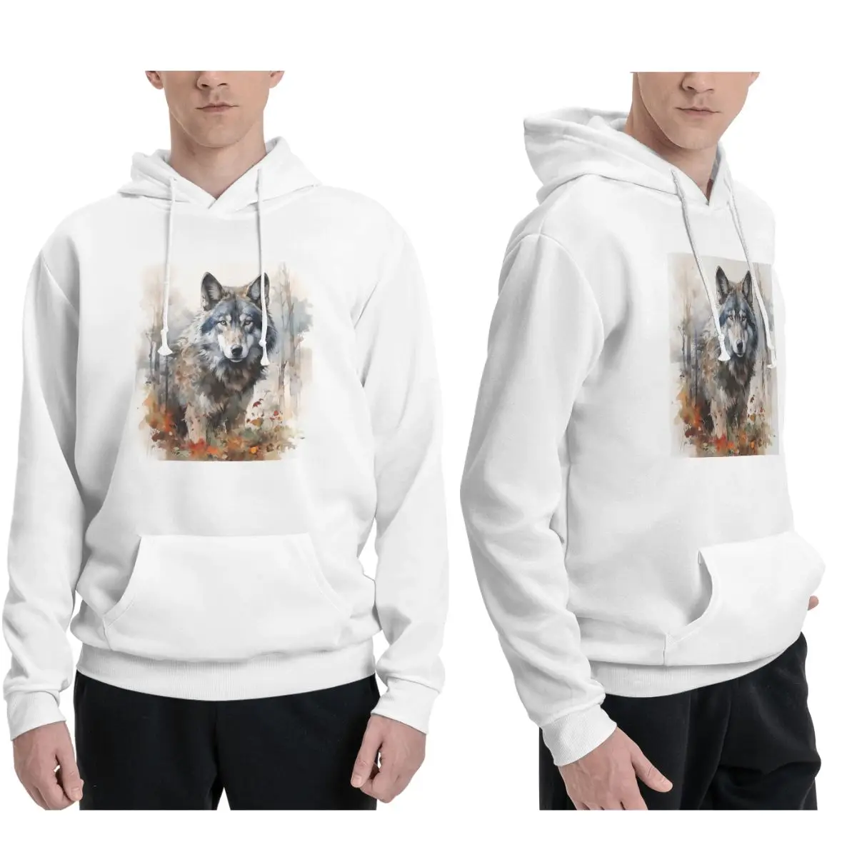 Wolf Animal In The Forest Of Autumn Hoodies Men's Women Casual Pullover Sweatshirt Hip Hop Long Sleeve Hooded Autumn Winter