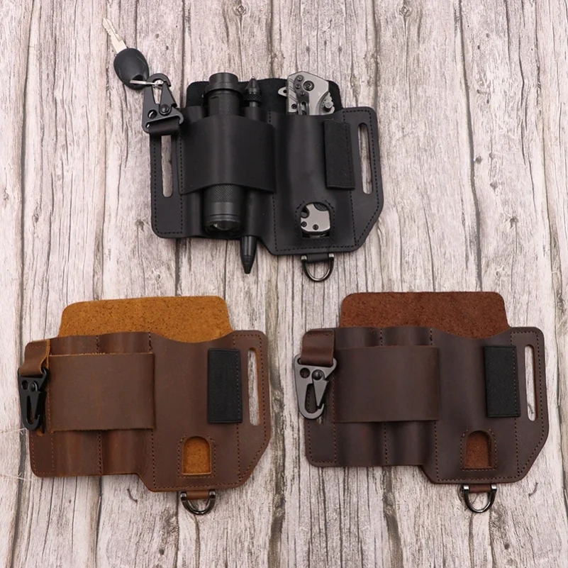 Echtes Leder Outdoor Taktische Hüfttasche Multifunktionale EDC-Werkzeugtasche Hängende Feldtaktische Werkzeugtasche für Sport C