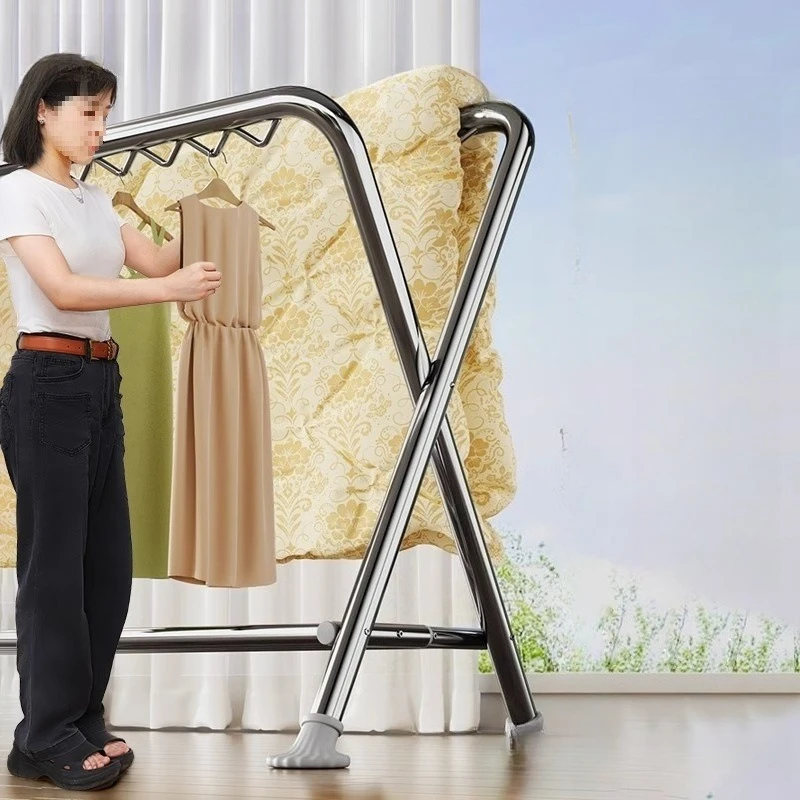 

Outdoor drying rack drying hanging double pole floor clothes windproof folding drying rack steel pipe household