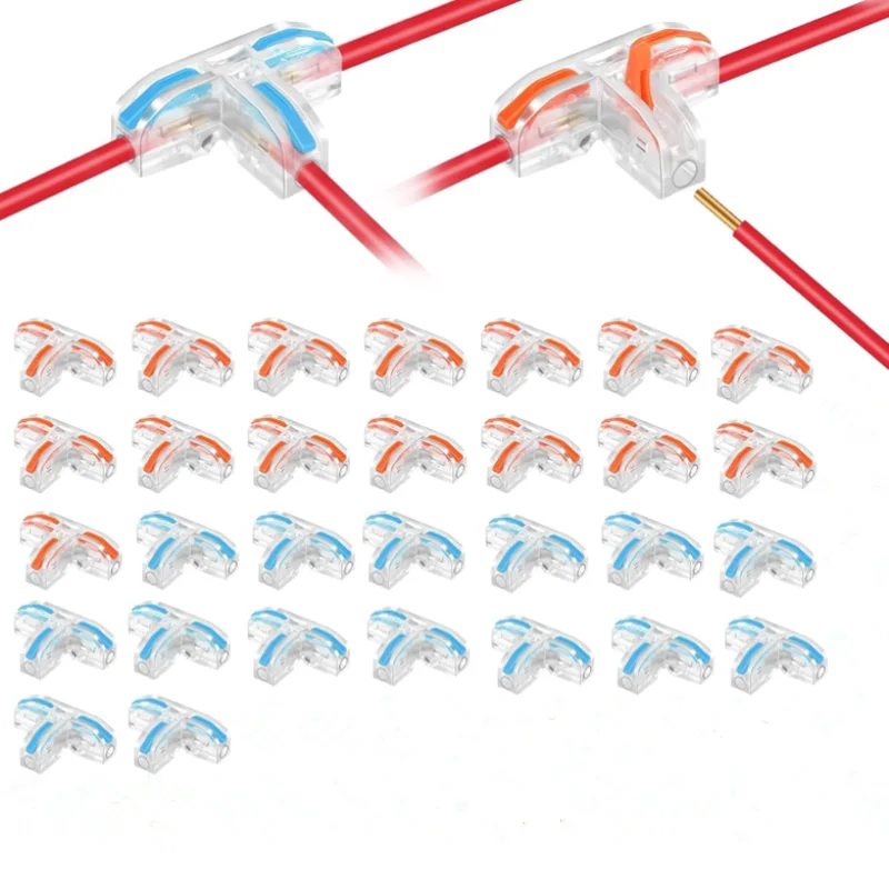 10/50pcs Universal Push in Wire Connector T Type Terminal Block 3Way for LED Light Home Electrical Wiring Splitter Quick Connect