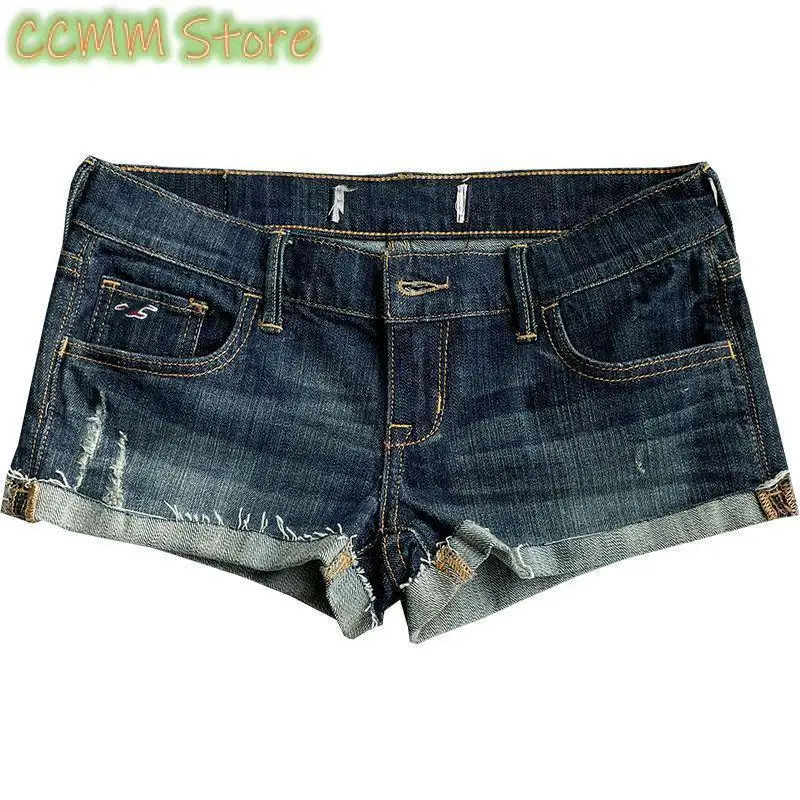 Women's Low Rise Elastic Tight Curled Denim Shorts Summer New Hot Girl Street Casual Hip Wrap Sexy Mini Shorts Female