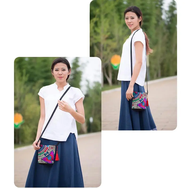 National Women Ethnic Style Peony Min Shoulder Bag Embroidery Crossbody Handbag Tote Random Color Portable 2023 New Embroidered