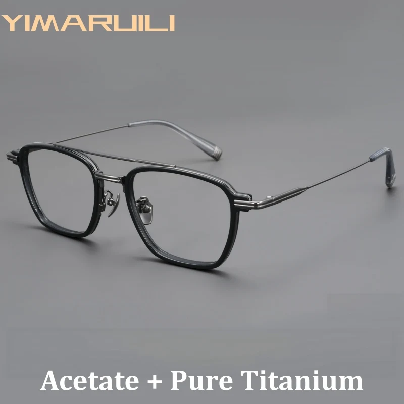 YIMARUILI Luxury Pure Titanium Men's Pilot Big Size Glasses Fashion Trend Double Beam Flexible Big Face Eyeglasses Frame KJ23T