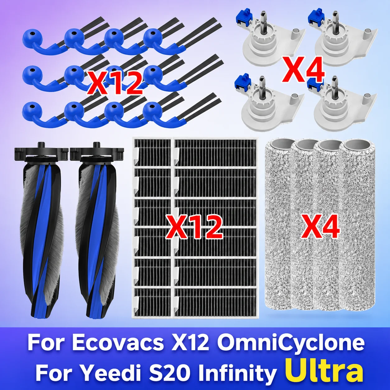 Kompatibel für Ecovacs Deeboot X12 OmniCyclone, Yeedi S20 Infinity Ultra  Staubsauger Ersatzteile Hauptwalze Seitenbürste HEPA-Filter Walzenmopp Zubehör