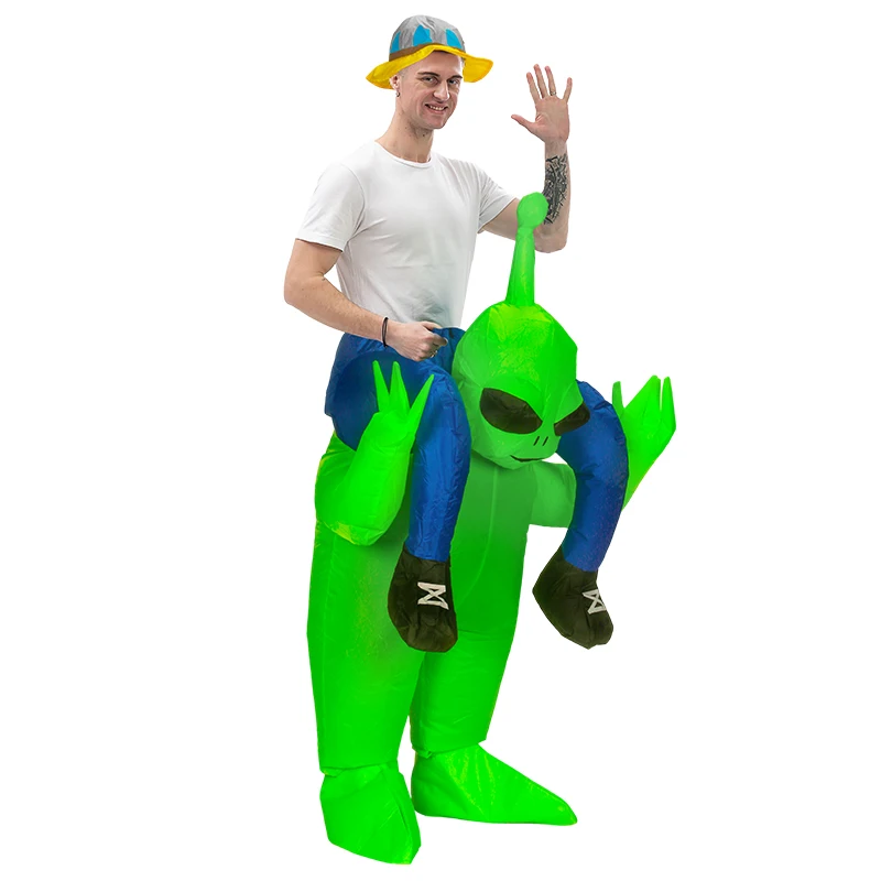 Alien Inflatable Costume for Women Men Adults Fancy Dress Up Ride on Green Alien Monster Jumpsuit Halloween Carnival Party Suit