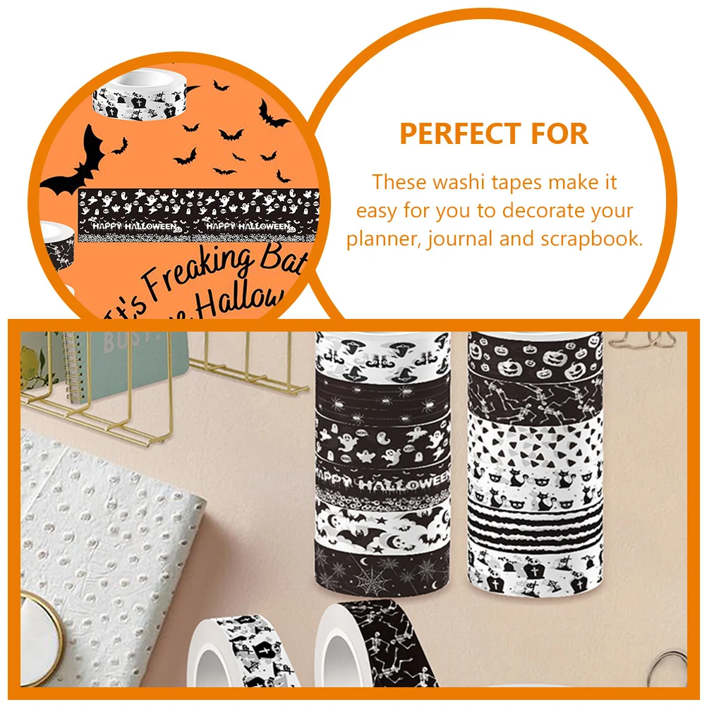 12 Rolls Halloween Handbag Decorative Tape Party Favor Spooky Washi Masking Journaling for Photo Album Stickers