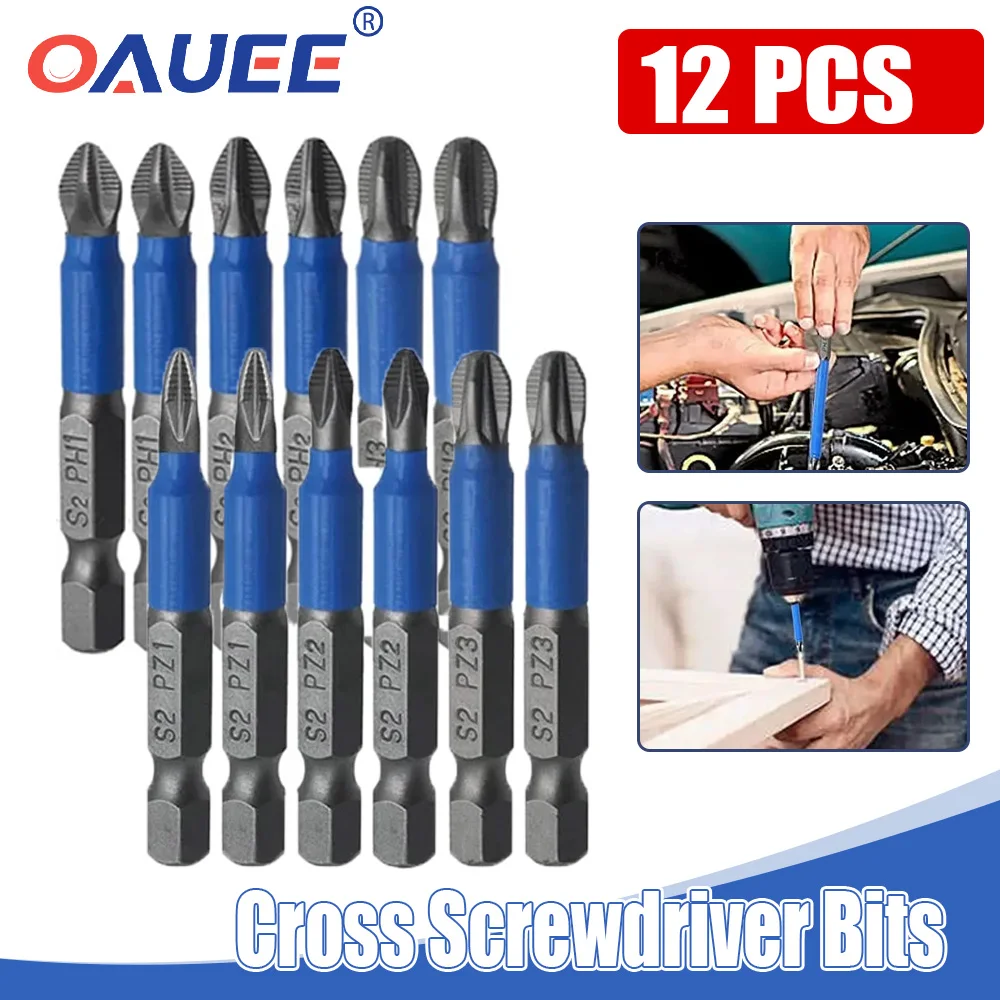 

12Pcs Magnetic Screwdriver Bits Set Anti-slip 1/4 Hex High Hardnes Batch Head Shank Fit Hand Electric Impact Driver Bit Set Part