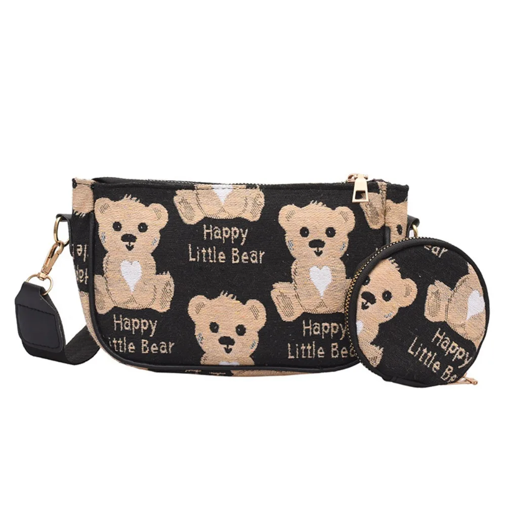 Little Bear Vintage impressão underarm bag para mulheres, impressão de nylon, mini bolsa redonda, bolsa de ombro composta pingente de alta qualidade