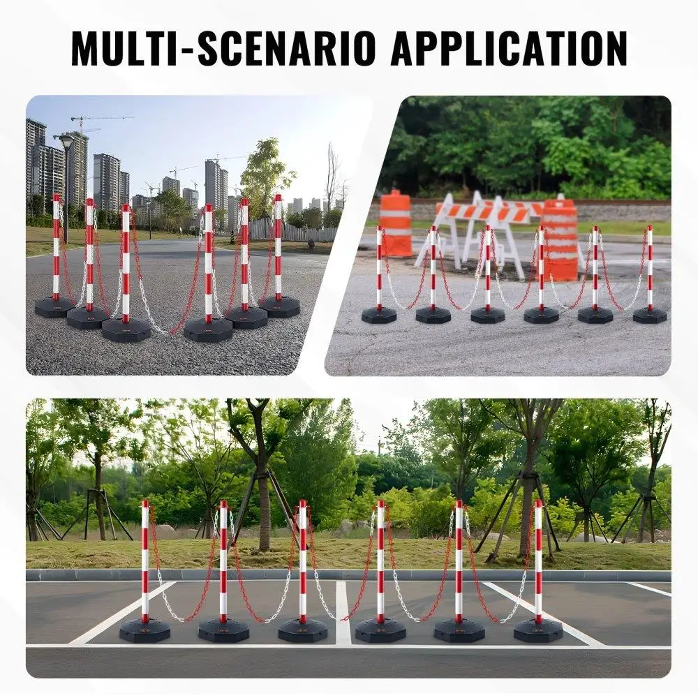 Adjustable for traffic Delineator Post Cones, 6 Pack, for traffic Safety Delineator Barrier with Fillable Base 6.6FT Chain, for