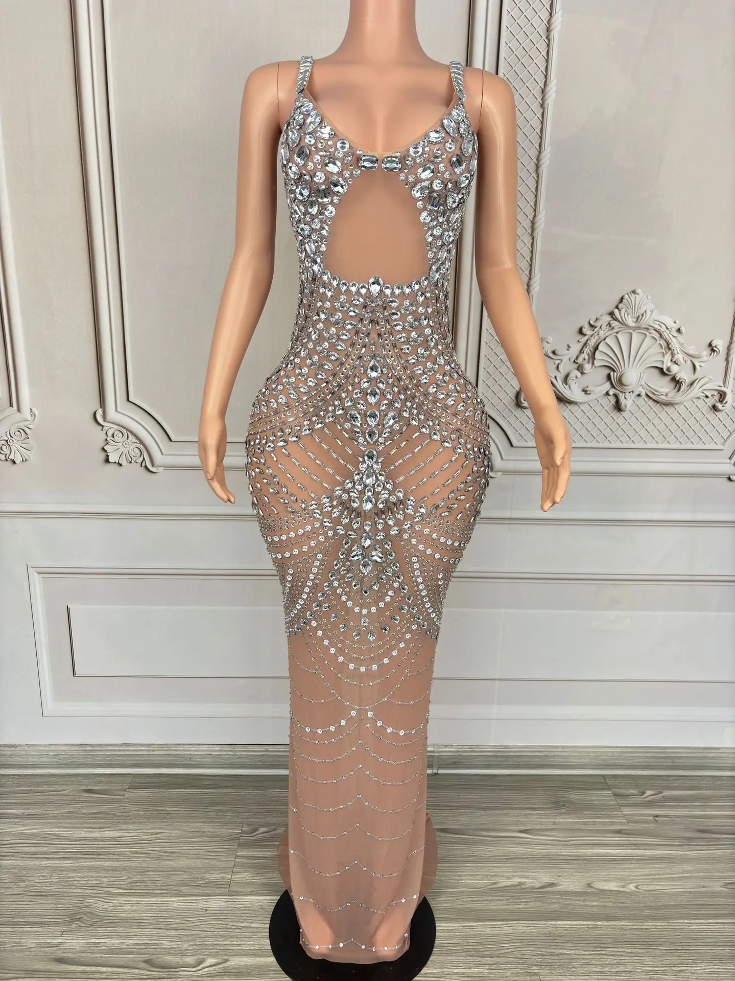 Costume discoteca bar reggicalze con diamanti pieni abito lungo in rete modello femminile passerella ragazza gruppo compleanno abiti strass di lusso