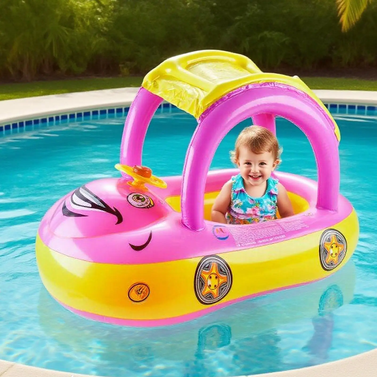 Galleggianti da piscina per bambini Galleggianti da nuoto per bambini Gonfiabili a forma di auto Baldacchino per galleggiamento Giocattoli da allenamento con parasole per la spiaggia estiva