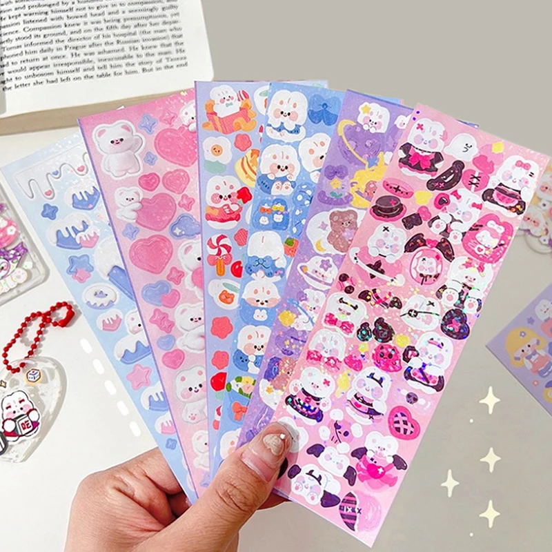 10PCS Shiny Cute Animals Cat Bear Decorative Sticker For Scrapbooking DIY Phone Case Materials Landscape Stationary Sticker