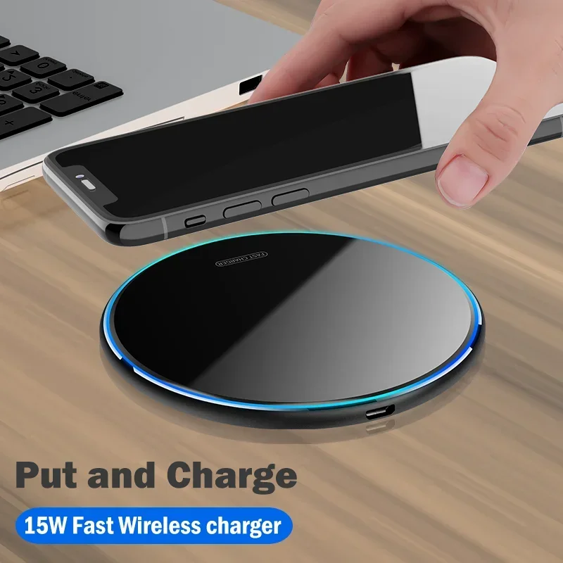 15W Fast Wireless Charger for LG V35 V40 V50 V50S V60 ThinQ LG Velvet 5G Phone Wireless Charging Pad Acrylic Breathing Light