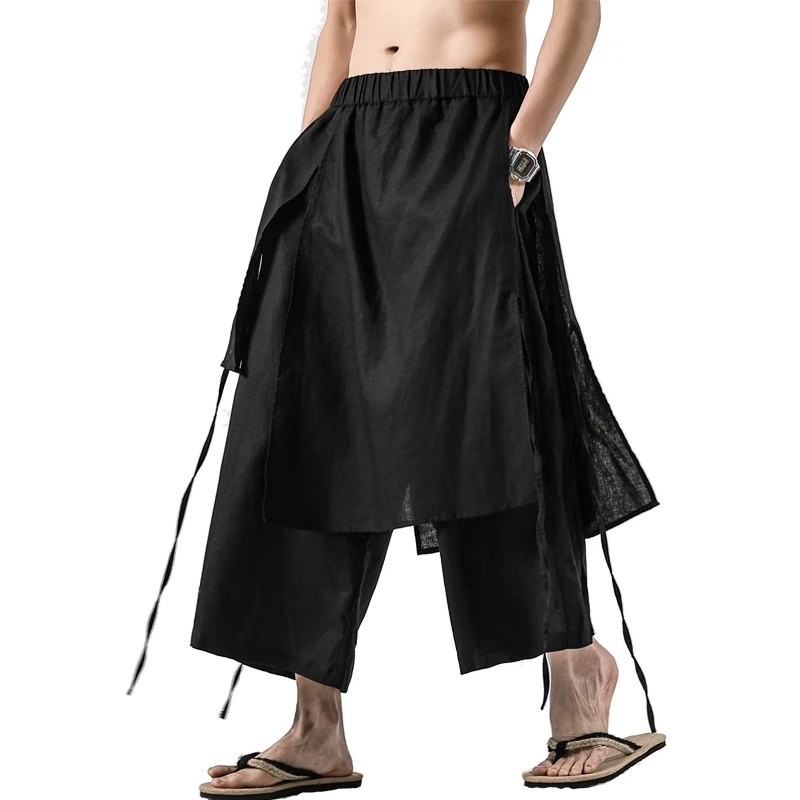 2024 Men s New YAMAMOTO-Style Linen Casual Pants Stylish Straightleg SkirtPants Japanese Style Culottes