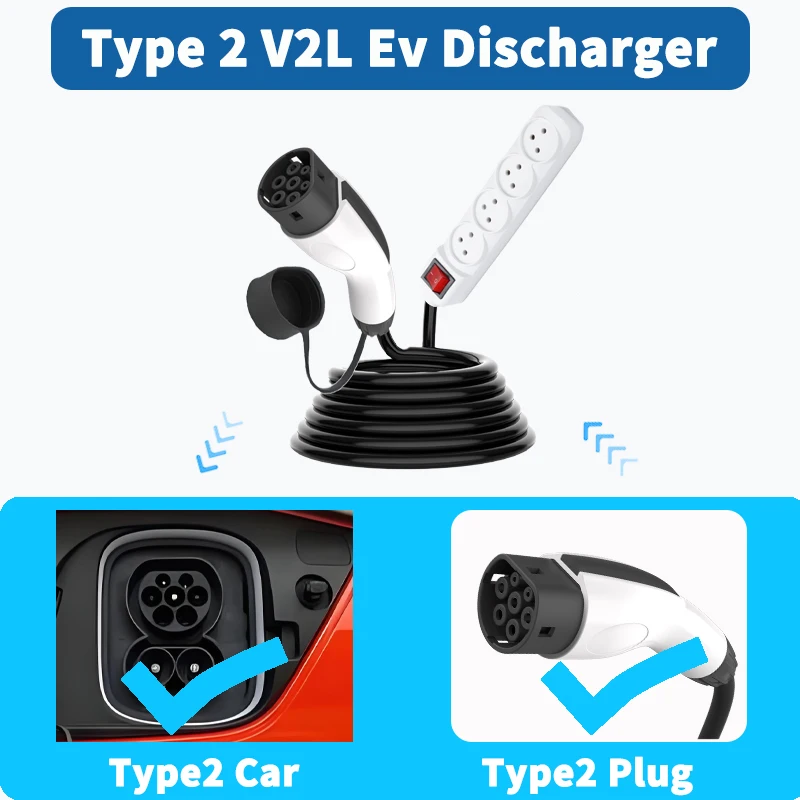 V2L Discharger for Israel Plug 16A 3.5KW for Type 2 Socket EV Cable Adapter Support BYD ATTO 3 MG ZS SERES 5 Car Discharge Type2