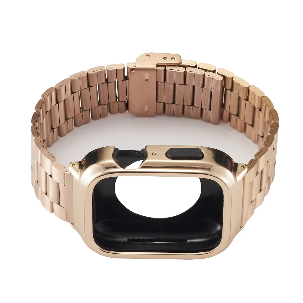 Compati Apple Watch 44MM/45MM Series 9/8/S7/6/5/4 Band with metal Protection Case protective Stainless Steel strap Replacement