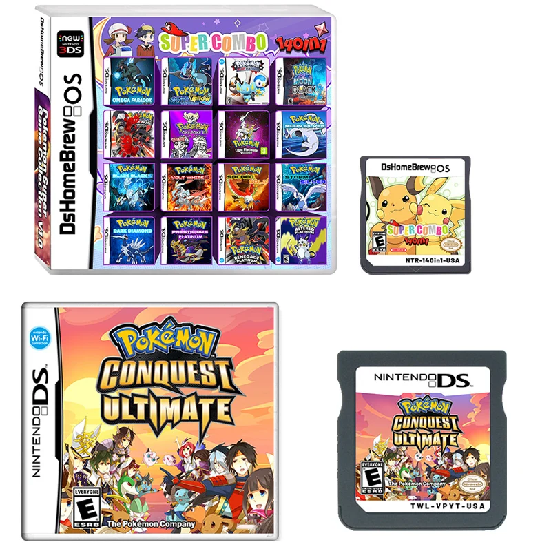 

NDS Pokemon 140in1 Super Combo Game Card Collection Pocket Monster English for NDSL 3DS Child Toy