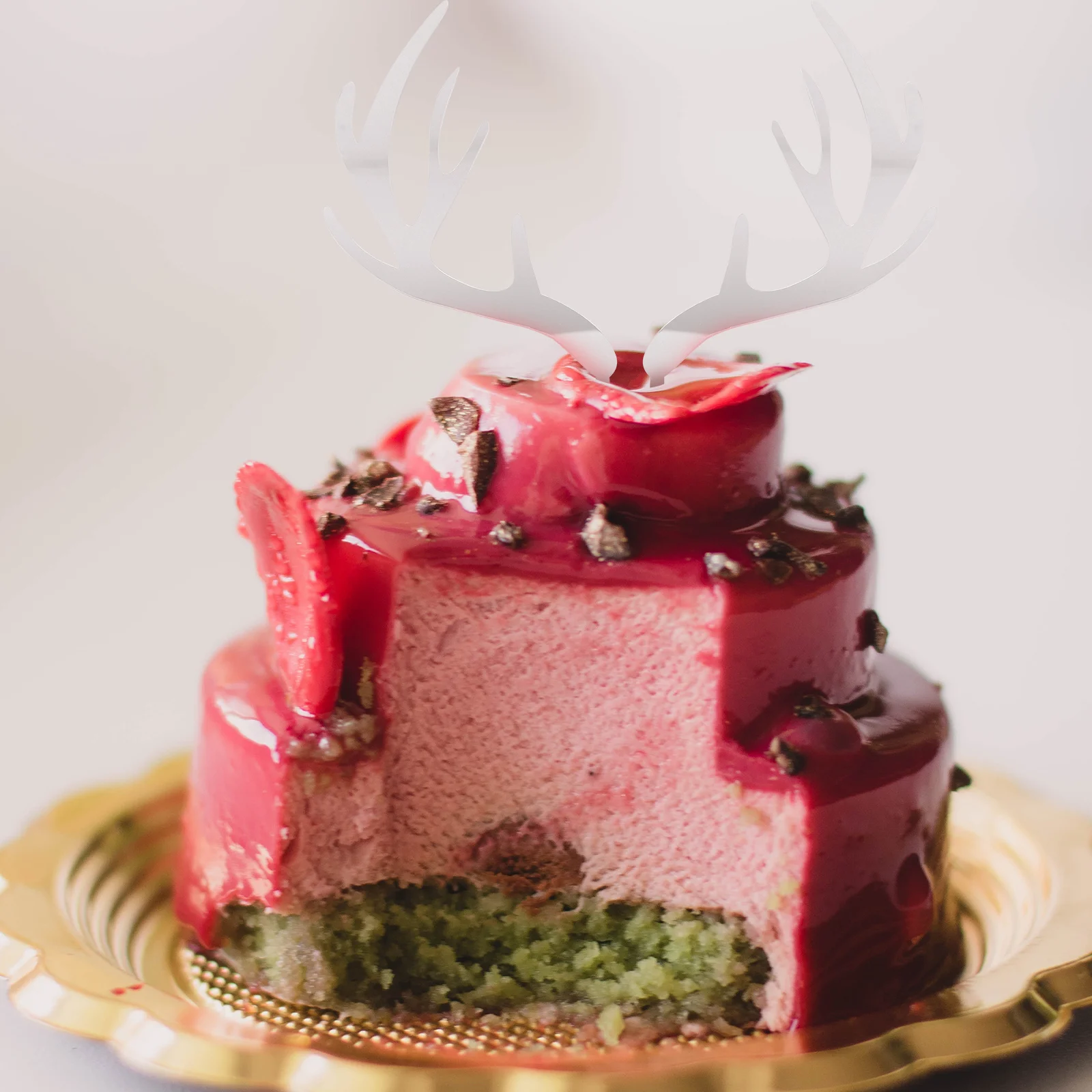 Adorno para tarta con forma de astas de ciervo, selecciones de frutas con forma de astas de Navidad, adornos para magdalenas de reno dorado para decoración de fiesta