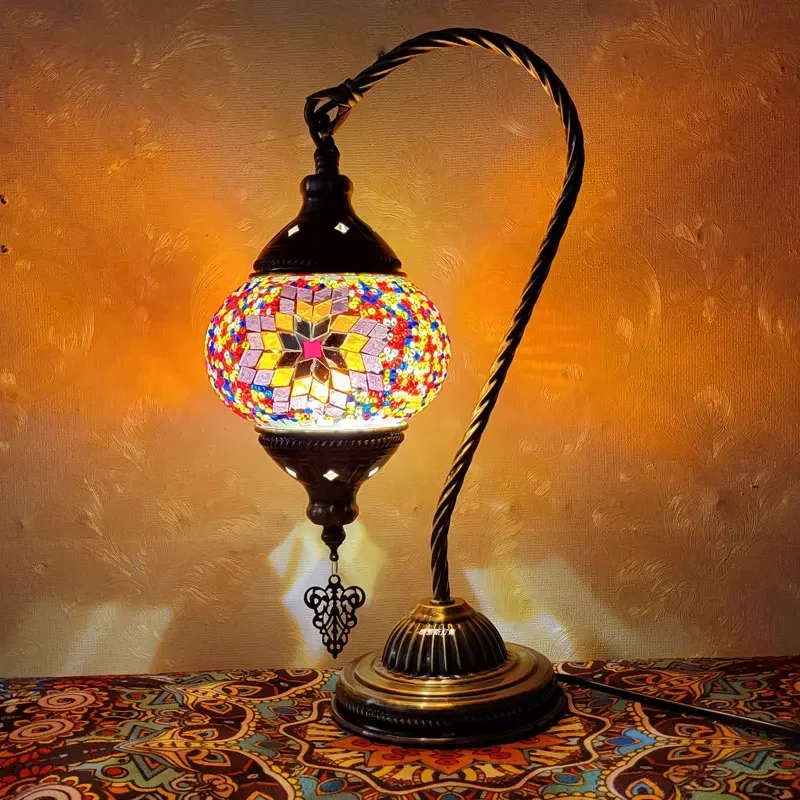 

LED Table Lights Turkish Mosaic Retro Home Decor Luminaria Dinning Room Bedroom Stand Desk Lamp Handmade Glass Lighting Fixture