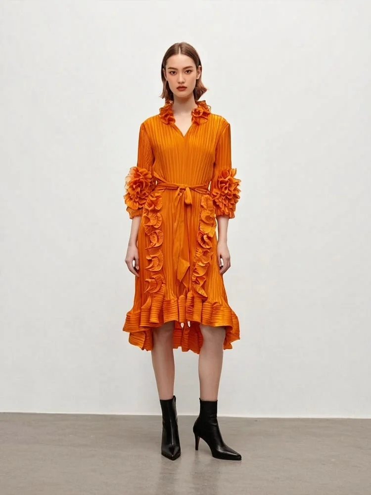 

Sanzhai Fold 2025 Spring/Summer New Collection: Mushroom Side Skirt Looks Thin, Fashionable and Loose Women's Fold Pleat Dress