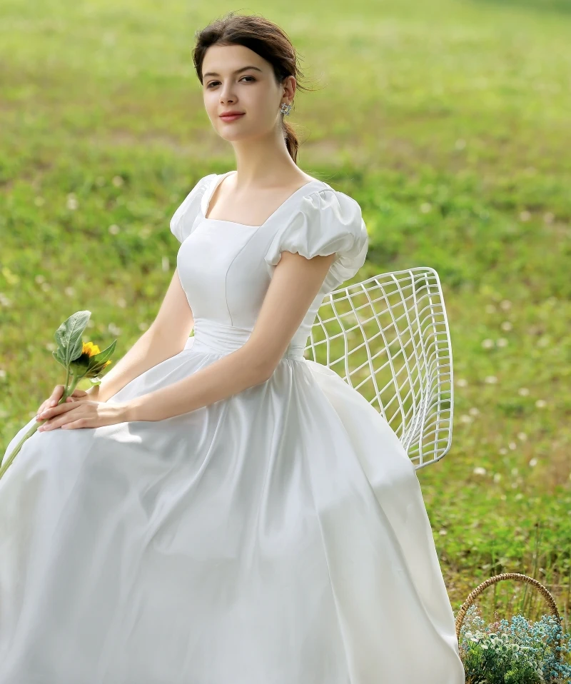 FANWEIMEI #2090 abito da sposa semplice in raso morbido Vintage principessa abito da sposa da donna prezzo di fabbrica foto reale