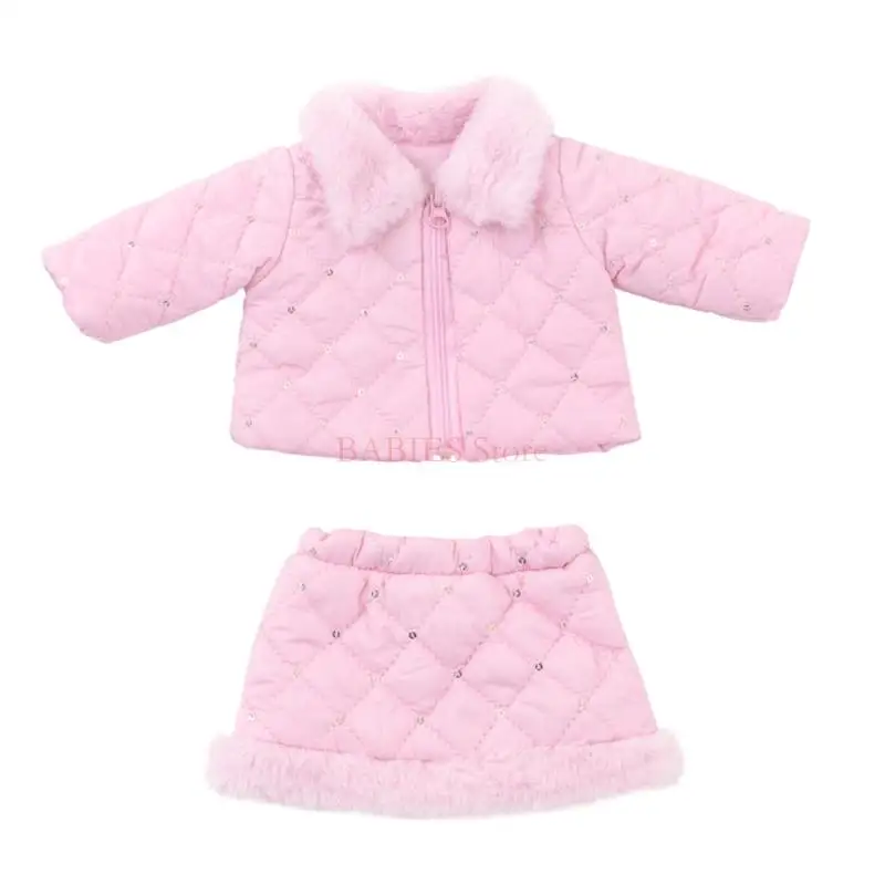 Winter Pink Skirt Set For 18/16 Inch Girl Sequined Outfit Down Coat Sequined Winter Christmas Outfit Pink